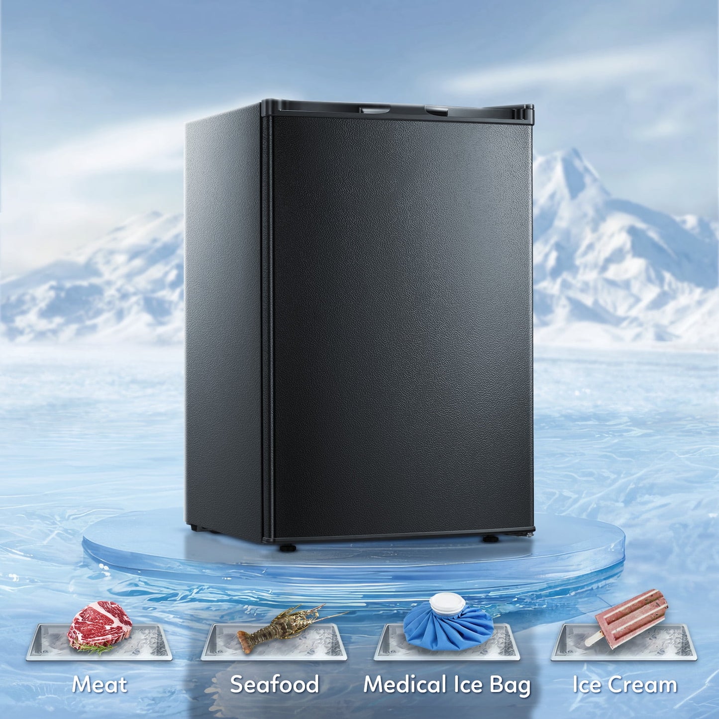 Auseo Mini Freezer Countertop, Energy Saving 3.0 Cu.ft, Single Door Compact Upright Freezer with Reversible Door for Home/Office/Kitchen-Black