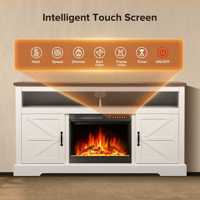 Auseo 60'' Electric Fireplace Mantel,Remote Control, Adjustable LED Flame, 750W/1500W Free Standing Fireplace(White)