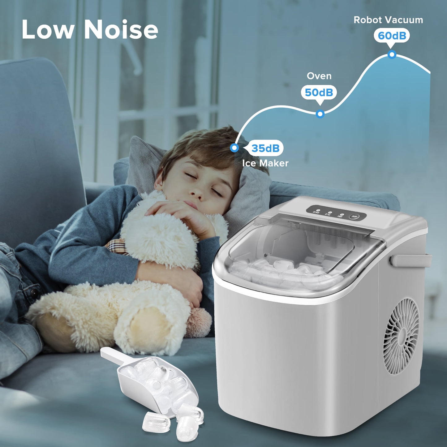 Auseo Portable Ice Maker, 26lbs/24H, 9Pcs/8Mins, Self-Cleaning, for Kitchen/Office/Bar/Party(Grey)