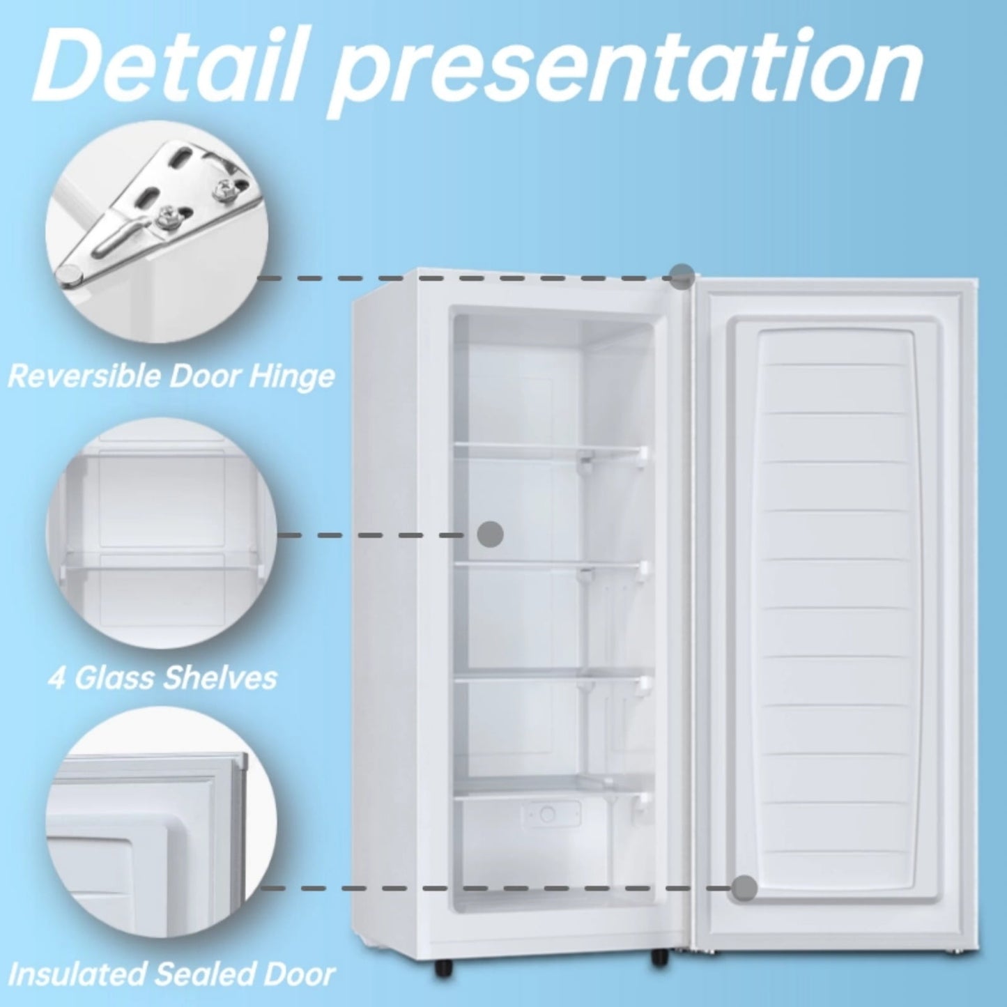 Auseo 5.9 Cu. ft. Upright Freezer with 4 fixed grid shelves, Space Saving, Adjustable Temperature Controls, Garage Ready deep Freezer, Manual Defrost, White