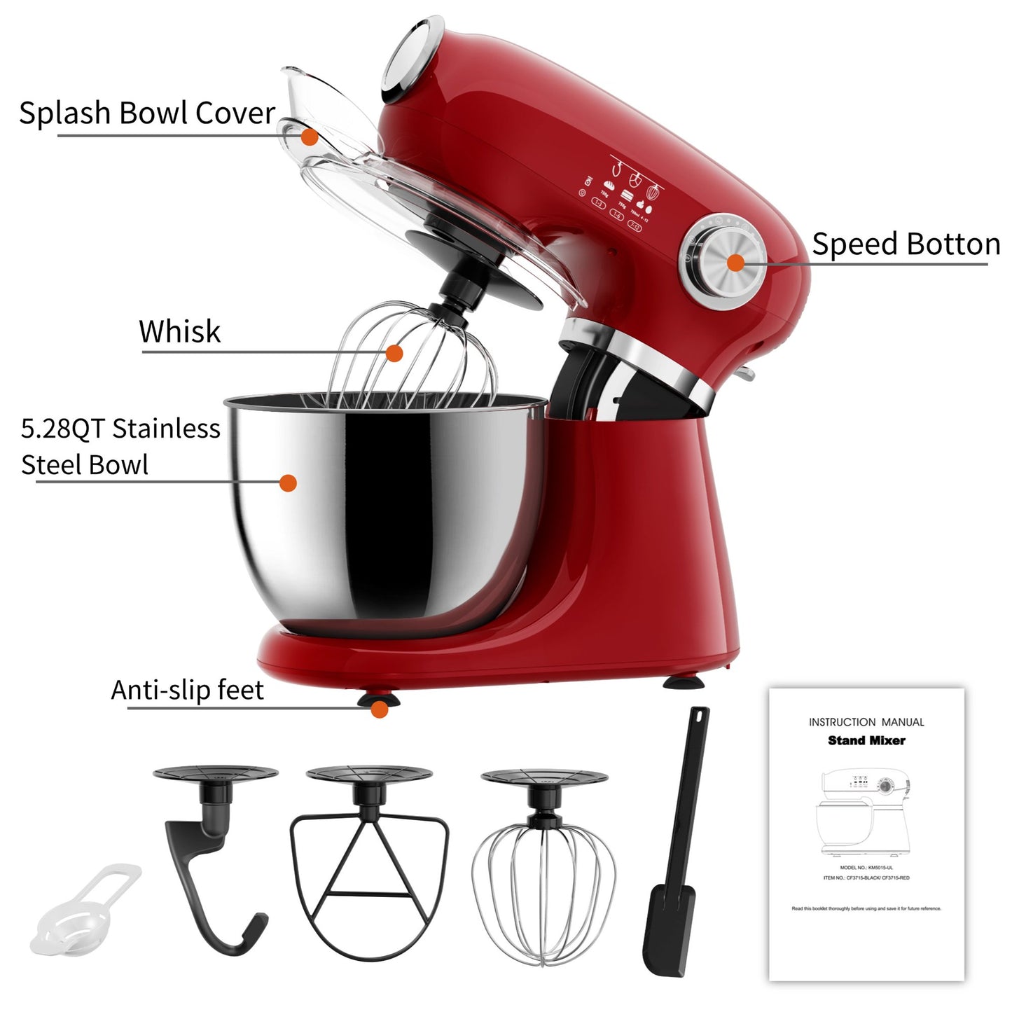 Auseo New Stand Mixer,6-QT 12-Speed Tilt-Head Kitchen Electric Mixer with Bowl, Dough Hook, Beater, Whisk for Most Home Cooks, (Empire Red)