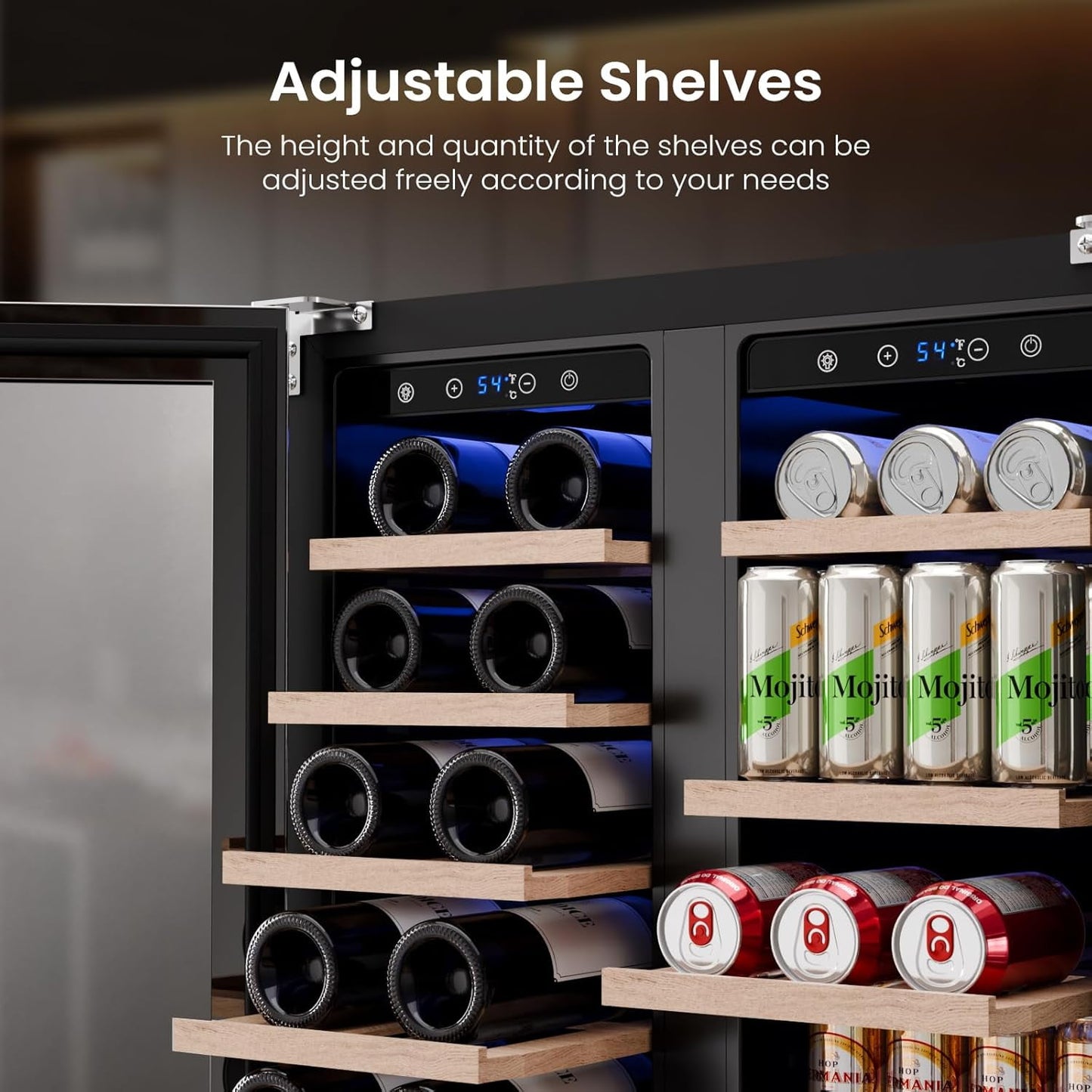 Auseo 24" Wine Cooler, 20 Bottle and 88 Cans Dual Zone Beverage Refrigerator with Glass Door, Built-in or Freestanding Wine/Beer/Beverage Fridge with Blue LED Light
