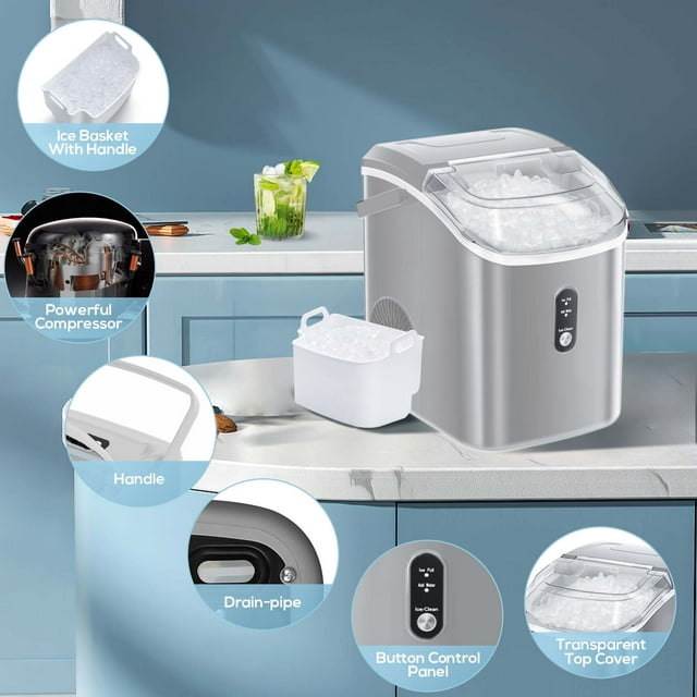 Auseo Nugget Ice Maker Countertop, 33lbs/24H, Self-Cleaning Function, Portable Ice Machine for Home/Office/Party- (Gray)
