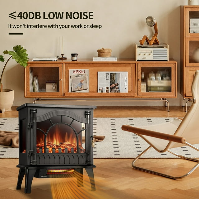 Auseo Electric Fireplace Infrared Stove Heater, 20" Freestanding Fireplace Heater, 3D Realistic Flame Effects, Adjustable Brightness and Heating Mode, Overheating Safe Design, 1000W/1500W, Black