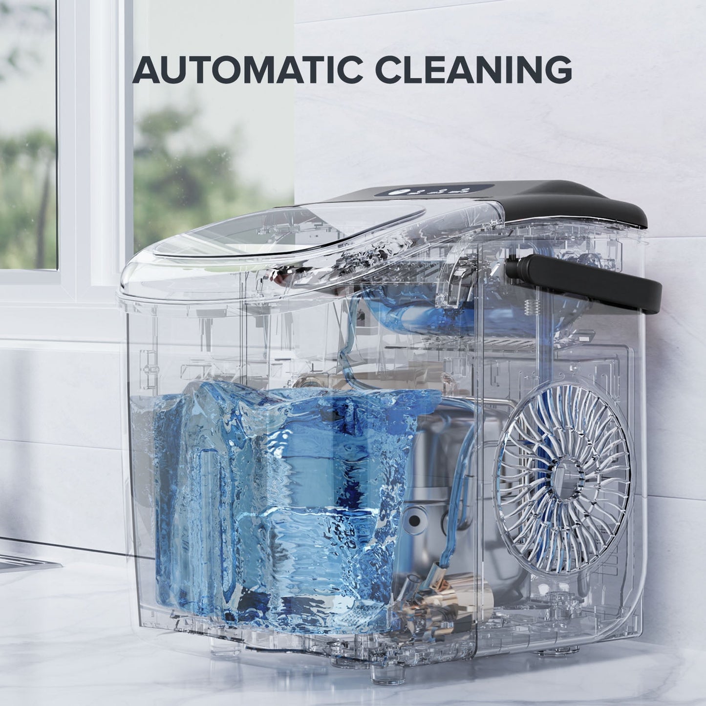 Auseo Countertop Ice Maker 26lbs/24H, 9 Bullet Ice Make in 6 Mins, Portable Ice Machine with Self-Cleaning, Black