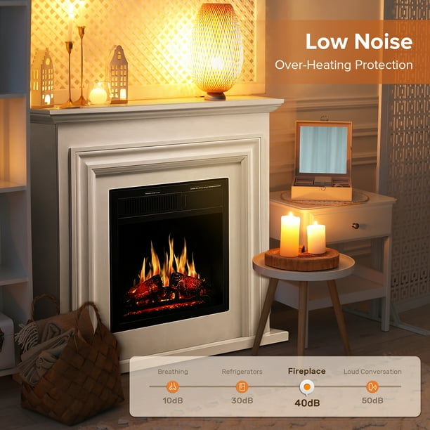 Auseo Electric Fireplace Mantel Wooden Surround Firebox, Free Standing Fireplace, with Remote Control, Adjustable LED Flame, 750W/1500W -(Pearlwhite)