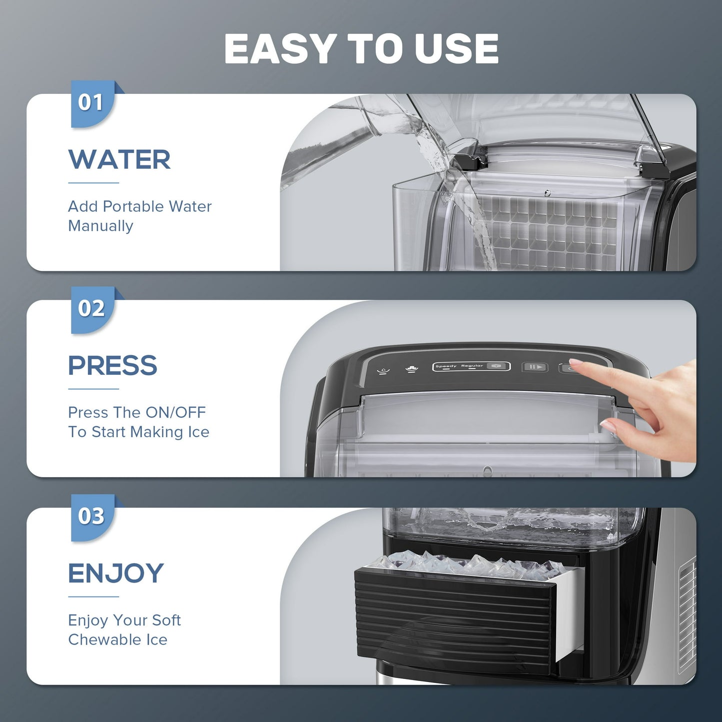 Auseo Ice Makers Countertop, 33lbs in 24Hour Ice Machine with Ice Basket, 2 Sizes of nugget Ice,Black