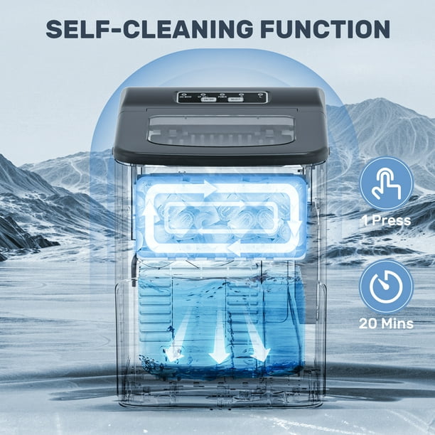 Auseo Ice Maker Countertop, 9Pcs/8Mins, 26lbs/24H, Portable Ice Cube Maker with Scoop and Basket, for Party/Home/Office - (Black)