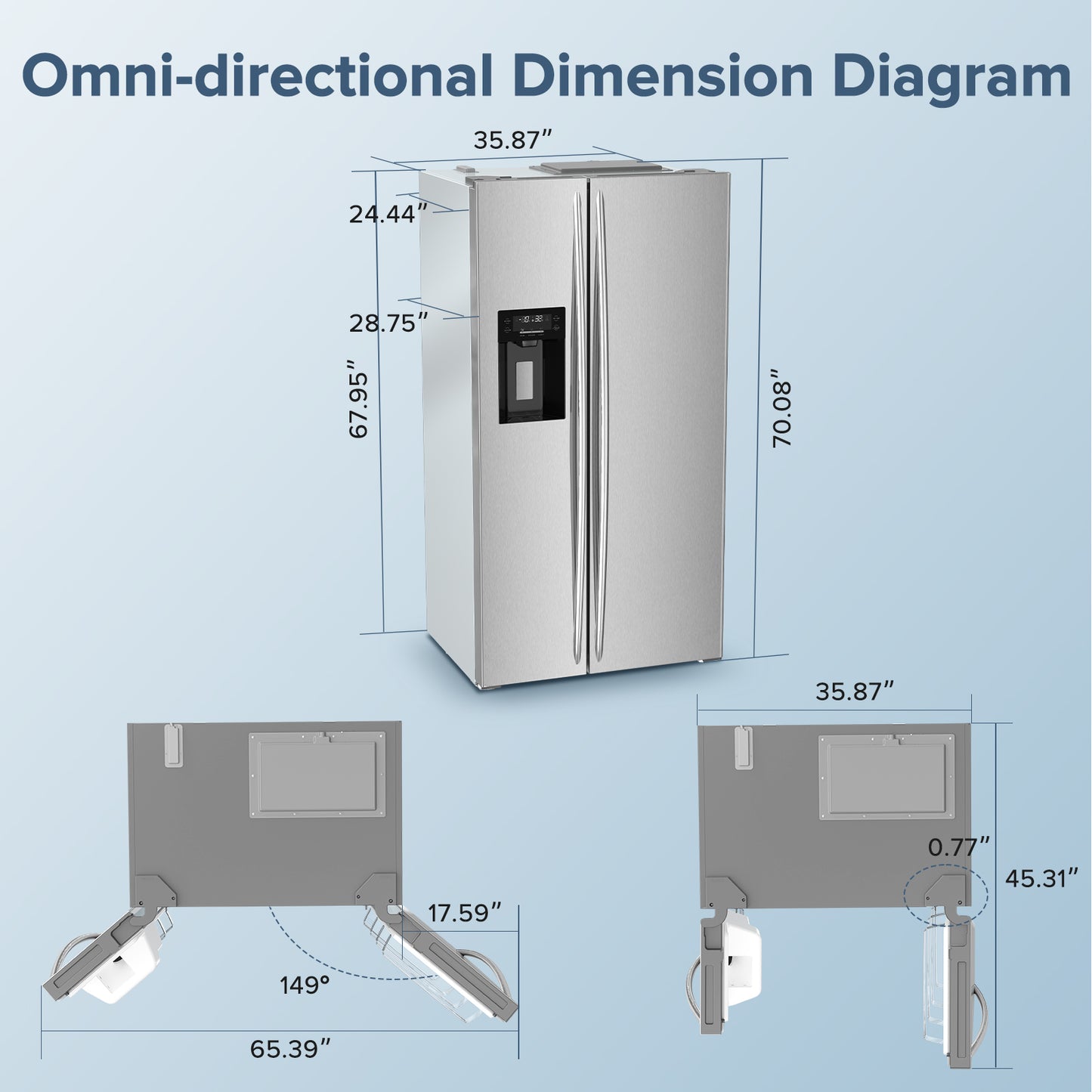 Auseo 21 Cu.ft. 36" Depth French Door Refrigerator with Ice & Water Dispenser, Auto Defrost, Gray Stainless Steel