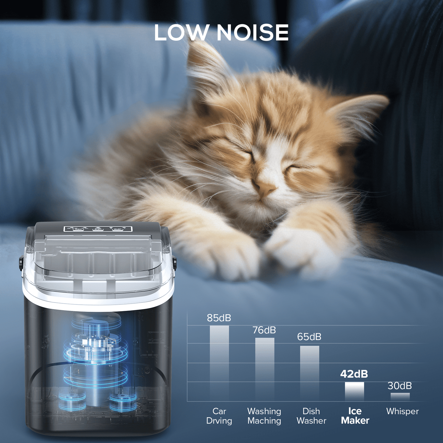 Auseo 26lbs/24H Countertop Ice Maker, 6 Mins/9 Bullets of ice, 2 Sizes of Bullet Ice, Self-Cleaning, Black