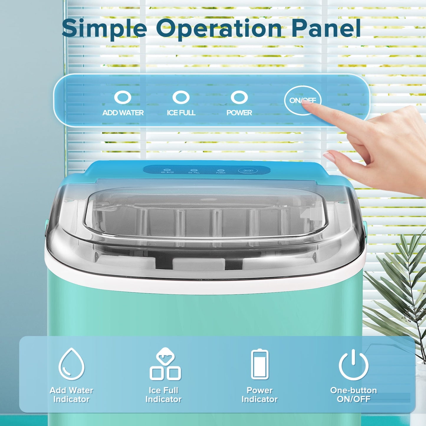 Auseo 26 lbs/24H Countertop Ice Maker Machine, 9 Bullet-Shaped Ice in 6 Min, Auto-Cleaning, Green