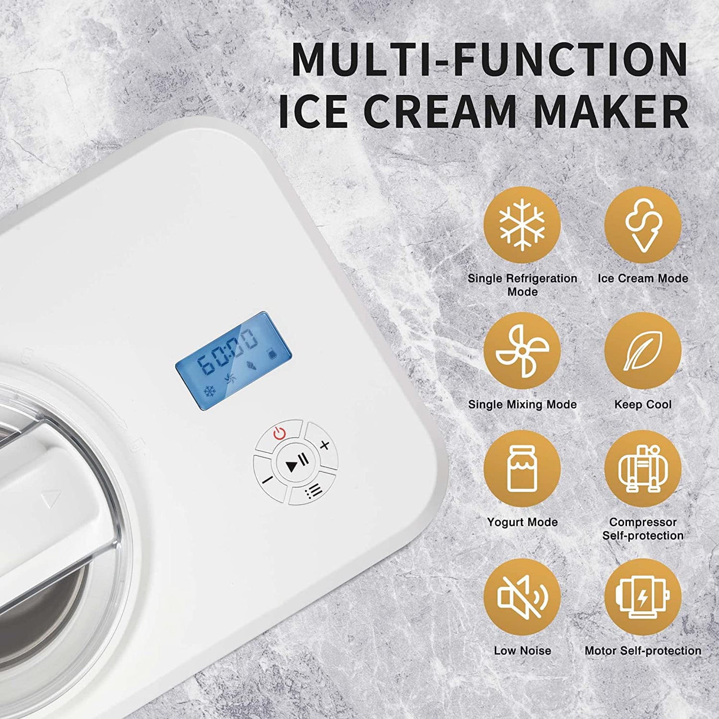 Auseo 1.5qt Ice Cream Maker with Compressor,Electric Automatic Ice Cream Machine,20lbs
