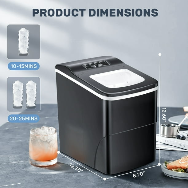 Auseo Ice Maker Countertop, 9Pcs/8Mins, 26lbs/24H, Portable Ice Cube Maker with Scoop and Basket, for Party/Home/Office - (Black)