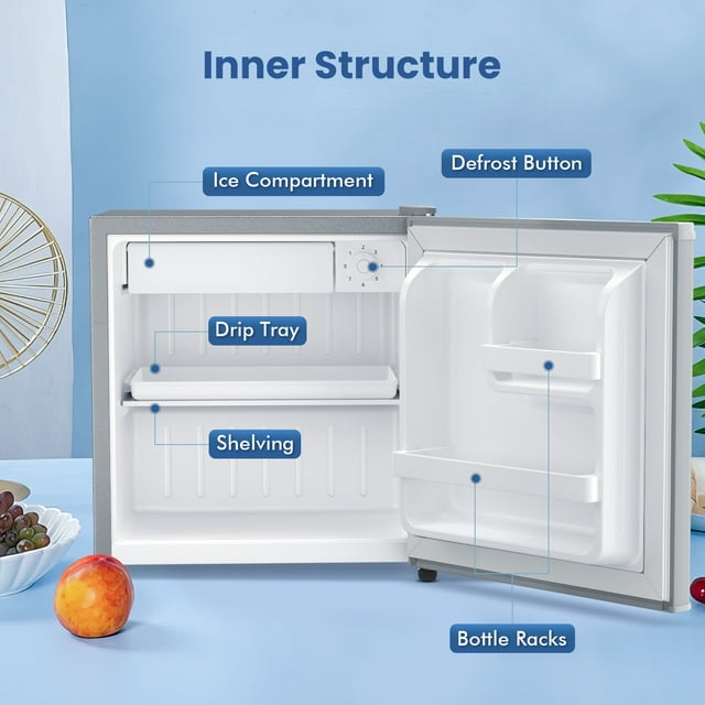 Auseo 1.7 cu.ft. Compact Refrigerator Mini Fridge, Retro Style, Low Noise & Energy Saving, Adjustable Temperature, for Kitchen/Office/Apartment/Dormitory-Silve