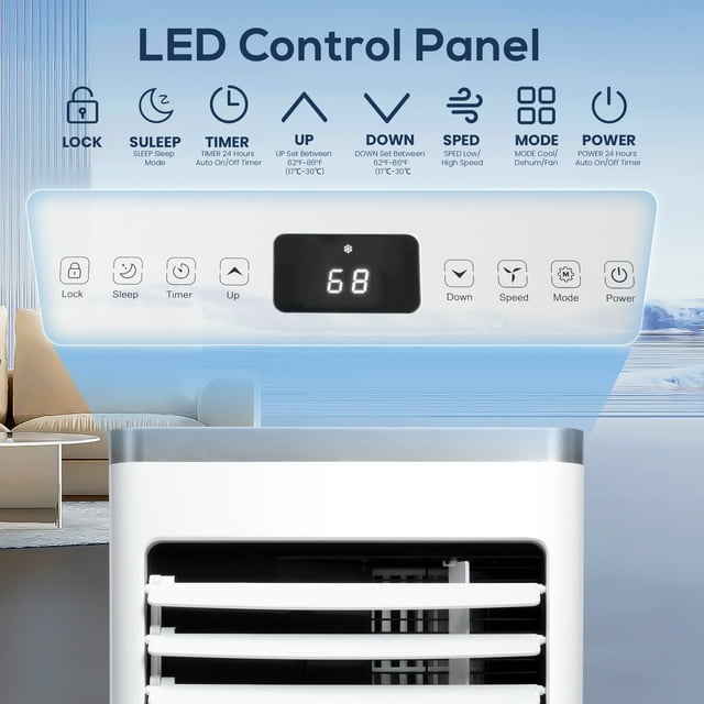 Auseo 5000BTU(8000 BTU ASHRAE)Portable Air Conditioner, 250 sq.ft 3 in 1 AC with 24-Hour Timer, Suitable for Families