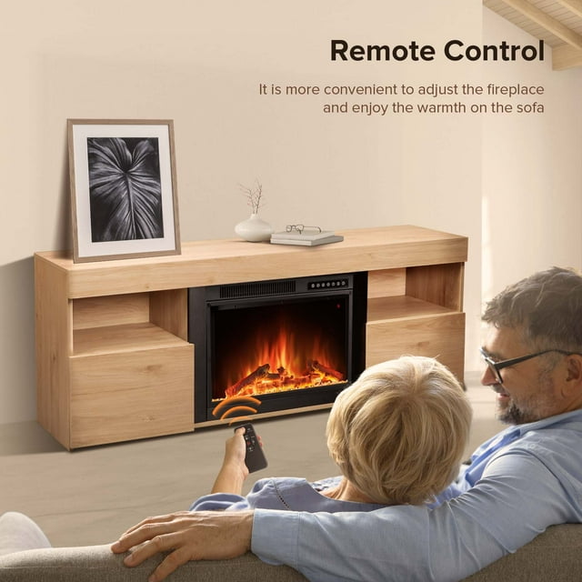 Auseo 60'' Electric Fireplace Mantel,Remote Control, Adjustable LED Flame, Free Standing Fireplace(PECAN)