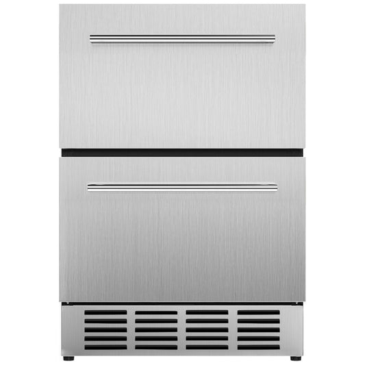 Auseo 24 inch Built-In Dual Drawer Refrigerator Commercial Undercounter Freezerless Cooler with Weather-Resistant Stainless Frame Space-Saving Appliance for Kitchen, Bar, Outdoor Use