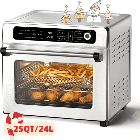 Visit the Auseo Store Auseo 25QT Air Fryer Toaster Oven with Convection, 12-in-1 Preset Cooking Mode, Visible Window and Touchscreen, 1700W, White, for home/office/kitchen