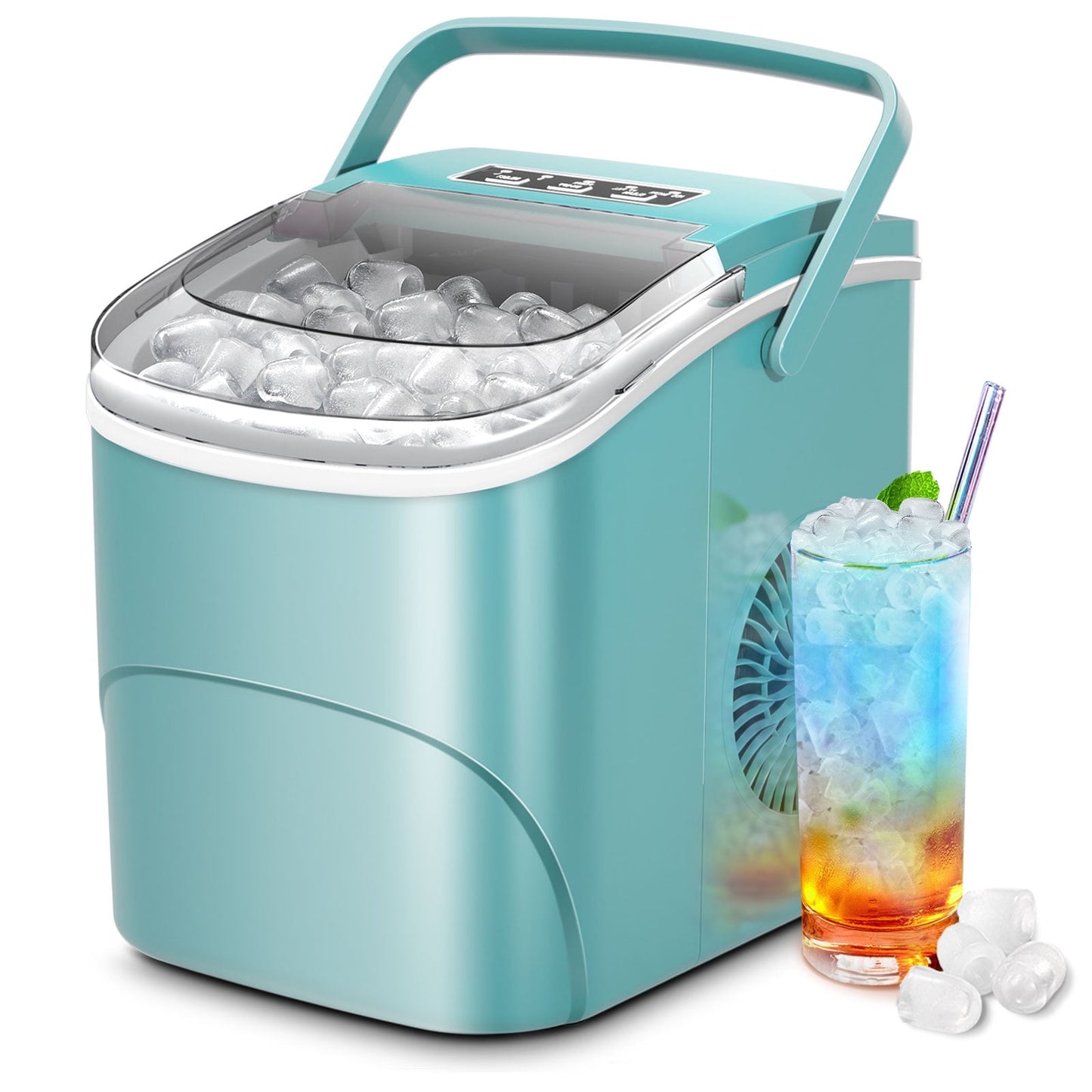 Auseo 26 lbs/24H Countertop Ice Maker Machine, 2 Sizes of Bullet Ice, 9 Bullet-Shaped Ice in 6 Min, Auto-Cleaning, Green