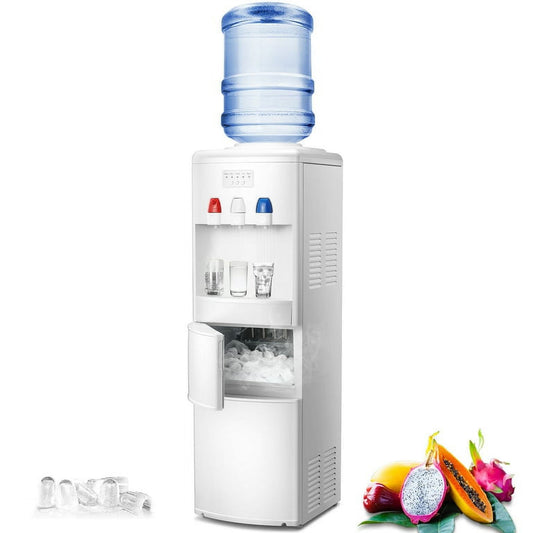 Auseo 3-in-1 Water Cooler Dispenser with Built-in Ice Maker, Top Loading Water Coolers with 3 Temperature Settings, 5 Gallon Bottle, 27Lbs/24H Ice Maker Machine with Child Safety Lock-White