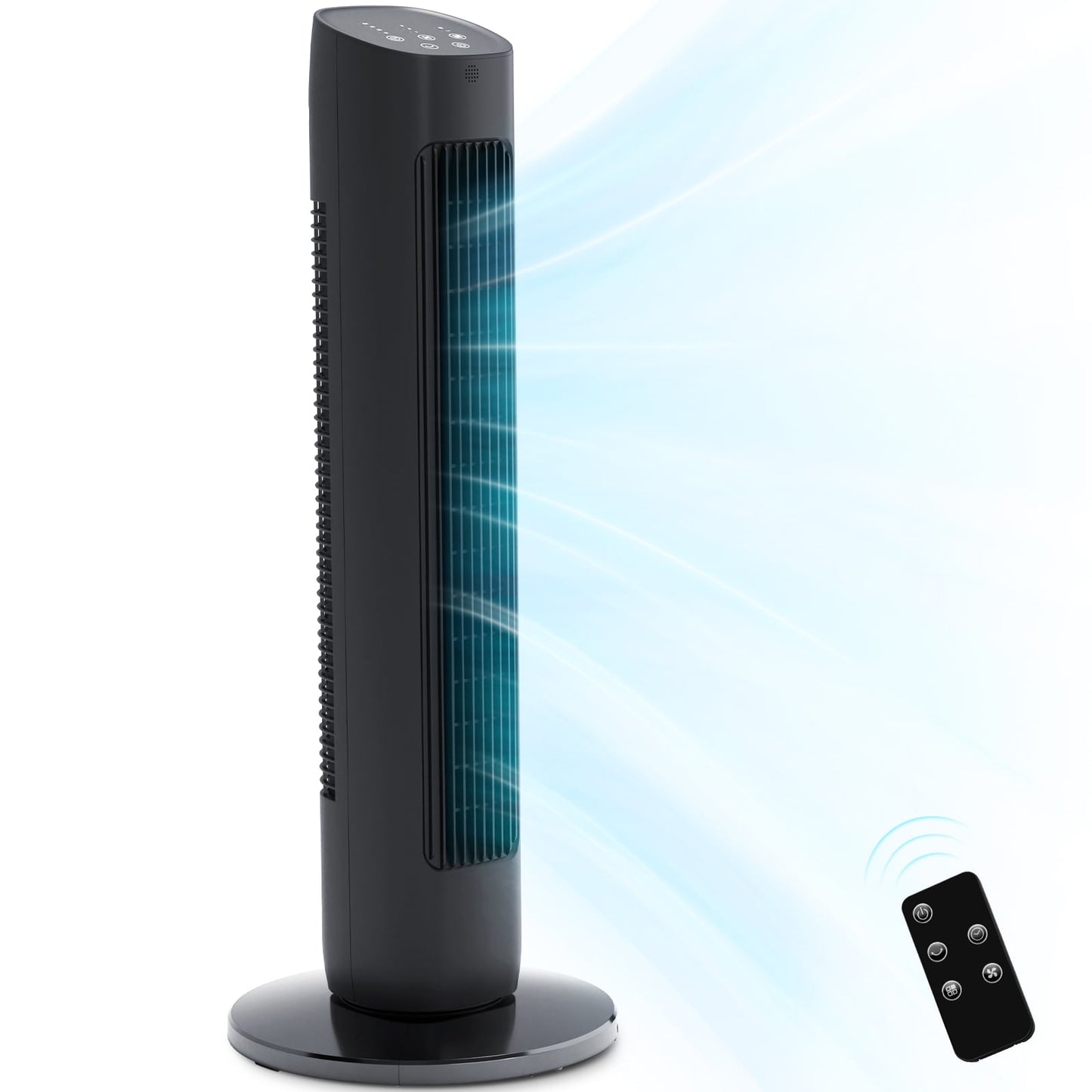 Auseo 30" Portable Tower Fan for Bedroom, 360° Oscillating Fans with 8 Speeds, 24H Timer, Normal/Natural/Sleep 3 Fan Modes, Freestanding Tower Fans, Black