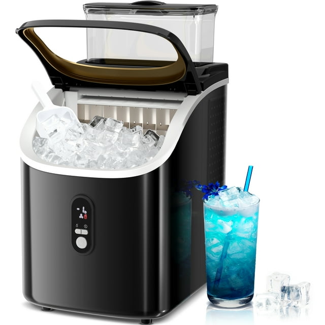 Auseo 45lbs/24H Ice Maker Countertop, 1.5+0.5L Large Water Tank, Cube Ice, Self-Cleaning, 24H Timer, Customizable Ice Making Time, Black