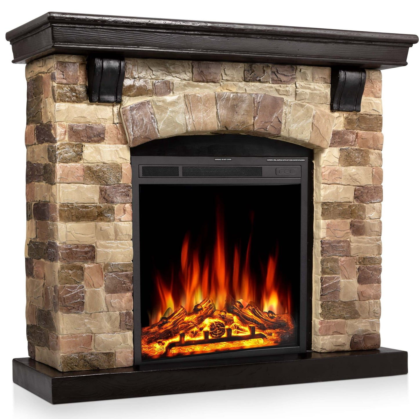 Auseo 48" Electric Fireplace Mantel Package, Freestanding Fireplace with TV Stand, Remote Control, Adjustable Flame Brightness 750W/1500W