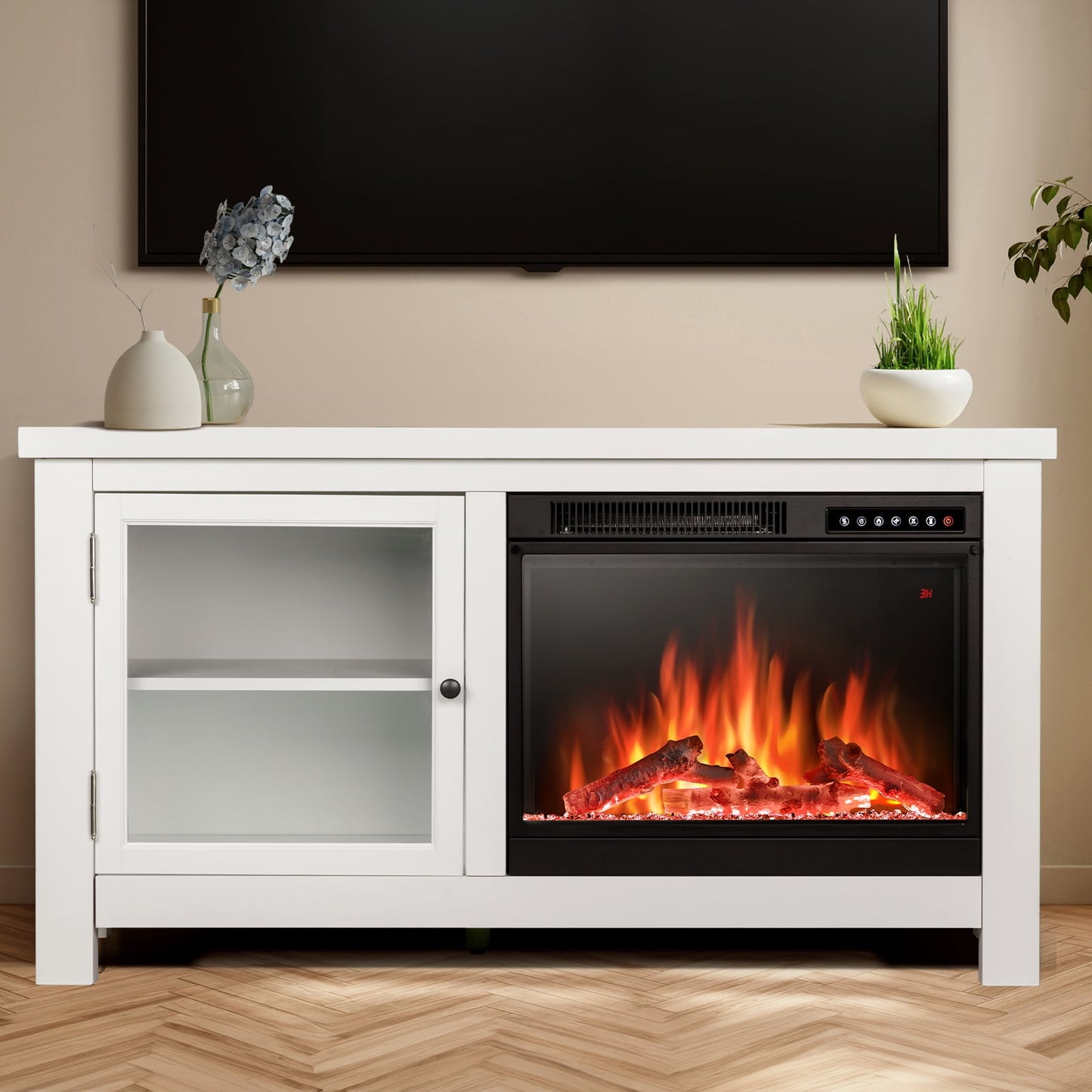 Auseo 48'' Electric Fireplace Mantel,Remote Control, Adjustable LED Flame, 750W/1500W Free Standing Fireplace(White)