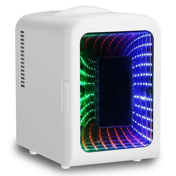Auseo 4L Mini Fridge Personal with LED, Portable Cooler & Warmer for Bedroom, Office, Car, Small Refrigerator for Skincare, Drinks & Gaming Room, AC/DC Powered, White