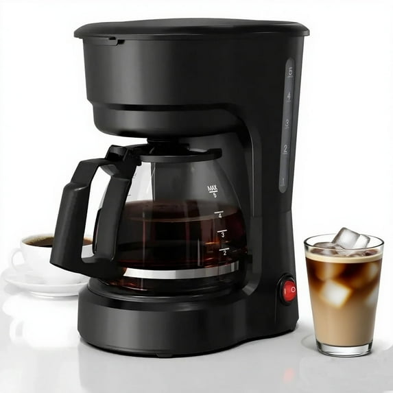 Auseo 5-Cup Drip Coffee Maker, Anti-Drip, Detachable Funnel, Filter, 700W Espresso Machine with Glass Carafe, Black
