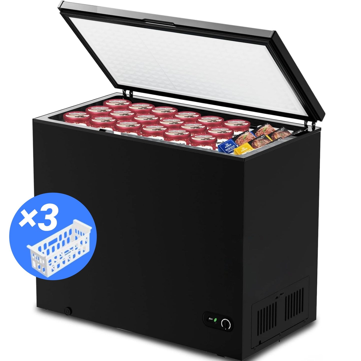 Auseo 7.0 Cubic Feet Chest Freezer with 3 Removable Basket, Free Standing Top Open Door Compact Deep Freezer with Adjustable Temperature for Home/Kitchen/Office/Garage/Bar