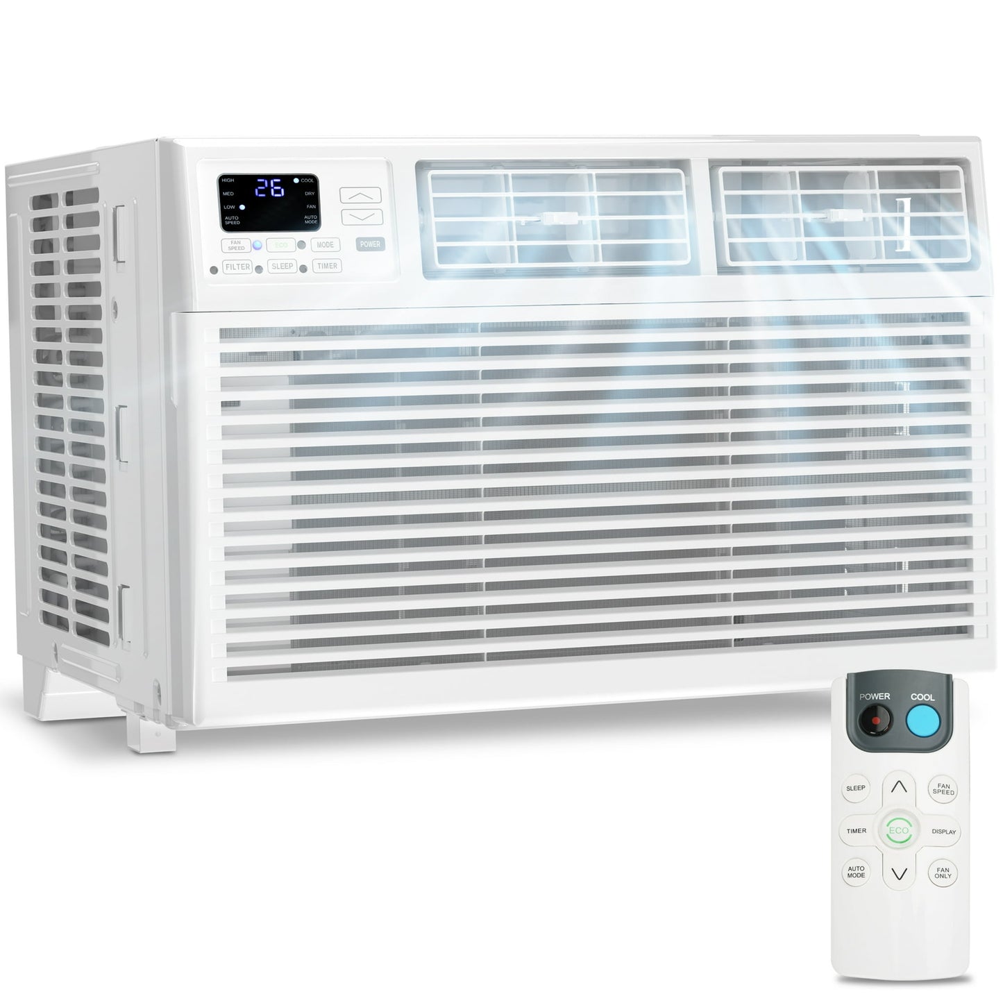 Auseo 8000 BTU Window Air Conditioner, Remote Control, 6 In 1, 350 Sq. Ft