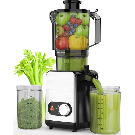 Auseo Cold Press Juicer Machine, 4.4" Wide Feed Chute Juicer for Whole Fruits and Vegetables, Knob control, Slow Masticating juicer, Easy to Clean, High juice Yield, Stainless Steel