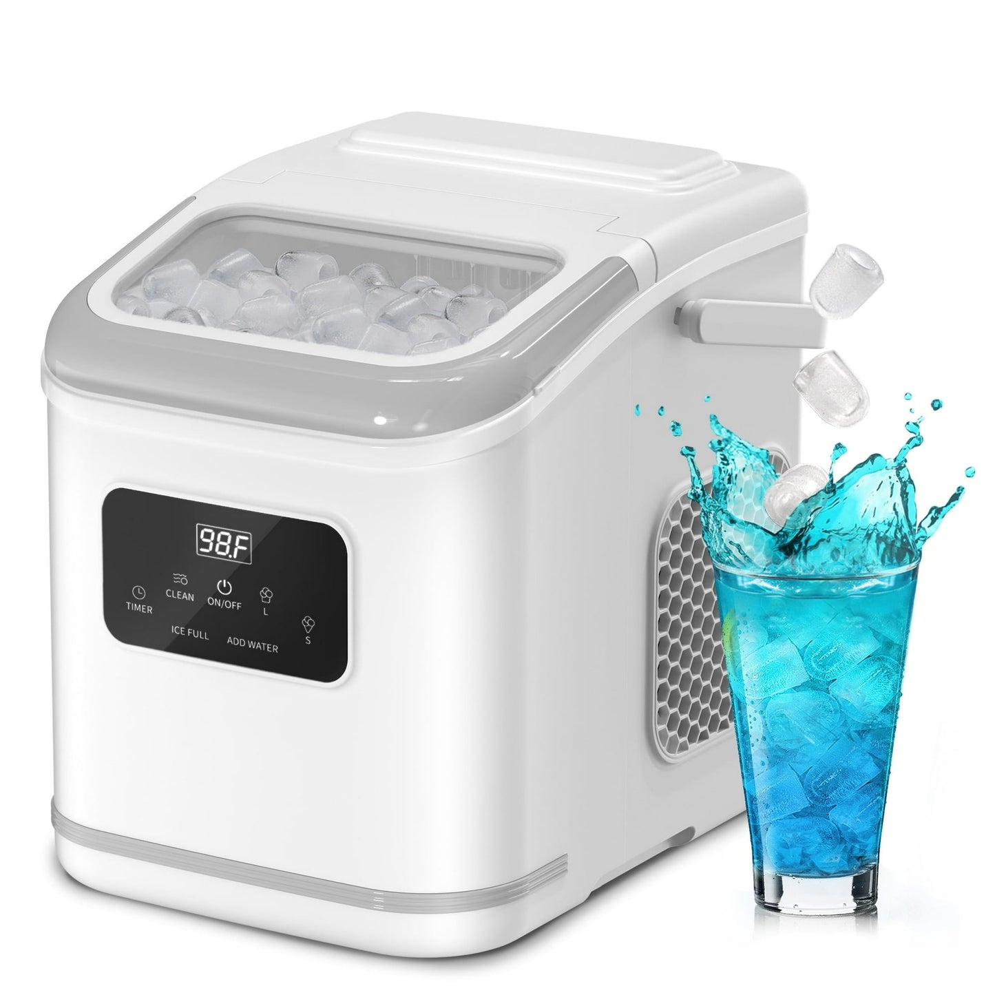 Auseo Countertop Ice Maker Machine, 26Lbs/24H, S/L 2 Size Ice Cube, Timer, Self-Cleaning, Portable Ice Machine with Handle and Ice Scoop