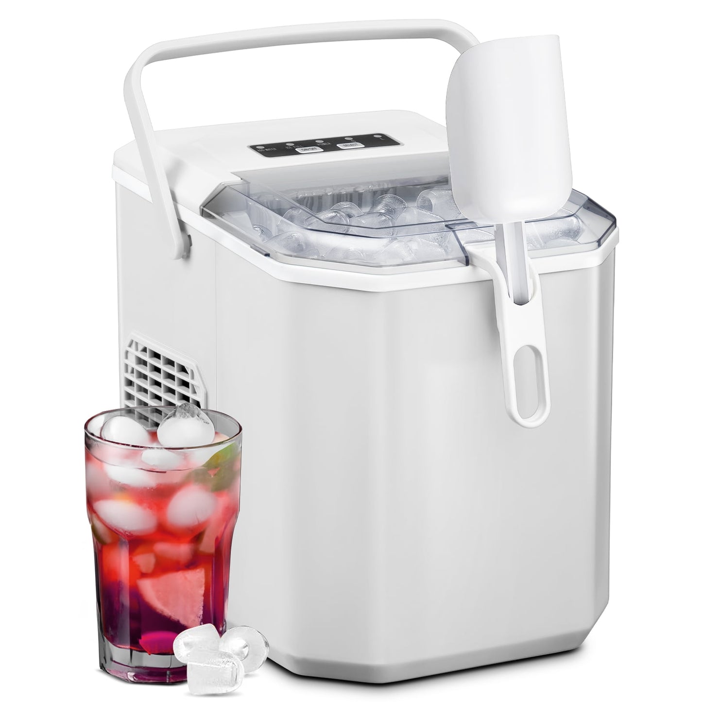 Auseo Bullet Ice Maker with Ice Basket/Scoop/Handle, Self-Cleaning, 9Pcs/6-12Min, 26Lbs/24H for Home/Office/Bar/Party, White