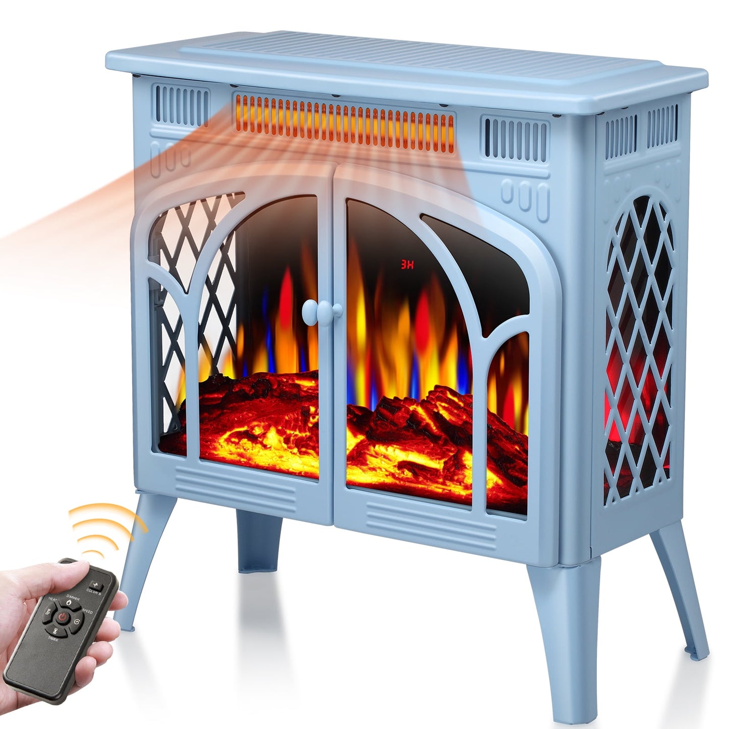 Auseo Electric Fireplace Heater 25’’ with 3D Realistic Flame Effect, Freestanding Fireplace with Remote Control, Timer, Different Flame Color,2 Heating Modes 500W/1500W