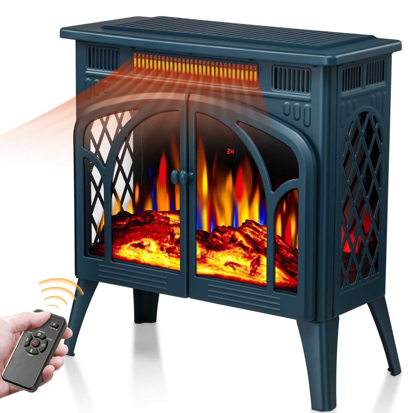 Auseo Electric Fireplace Heater 25’’ with 3D Realistic Flame Effect, Freestanding Fireplace with Remote Control, Timer, Different Flame Color,2 Heating Modes 500W/1500W