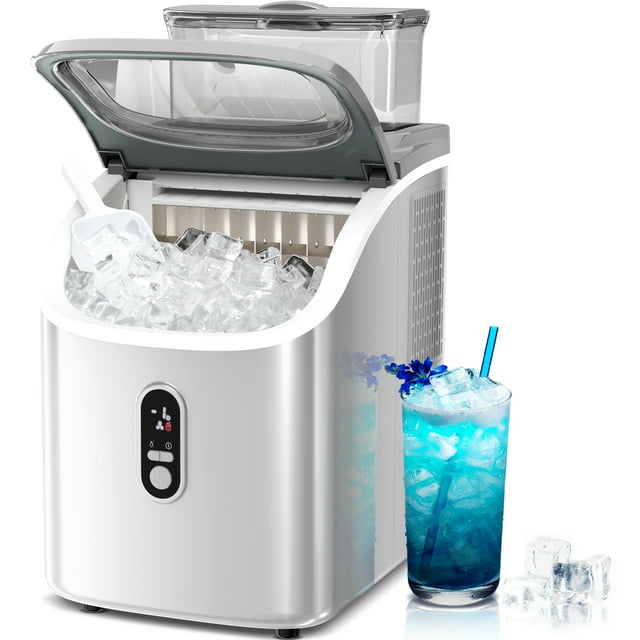 Auseo 45lbs/24H Ice Maker Countertop, 1.5+0.5L Large Water Tank, Cube Ice, Self-Cleaning, 24H Timer, Customizable Ice Making Time, Grey
