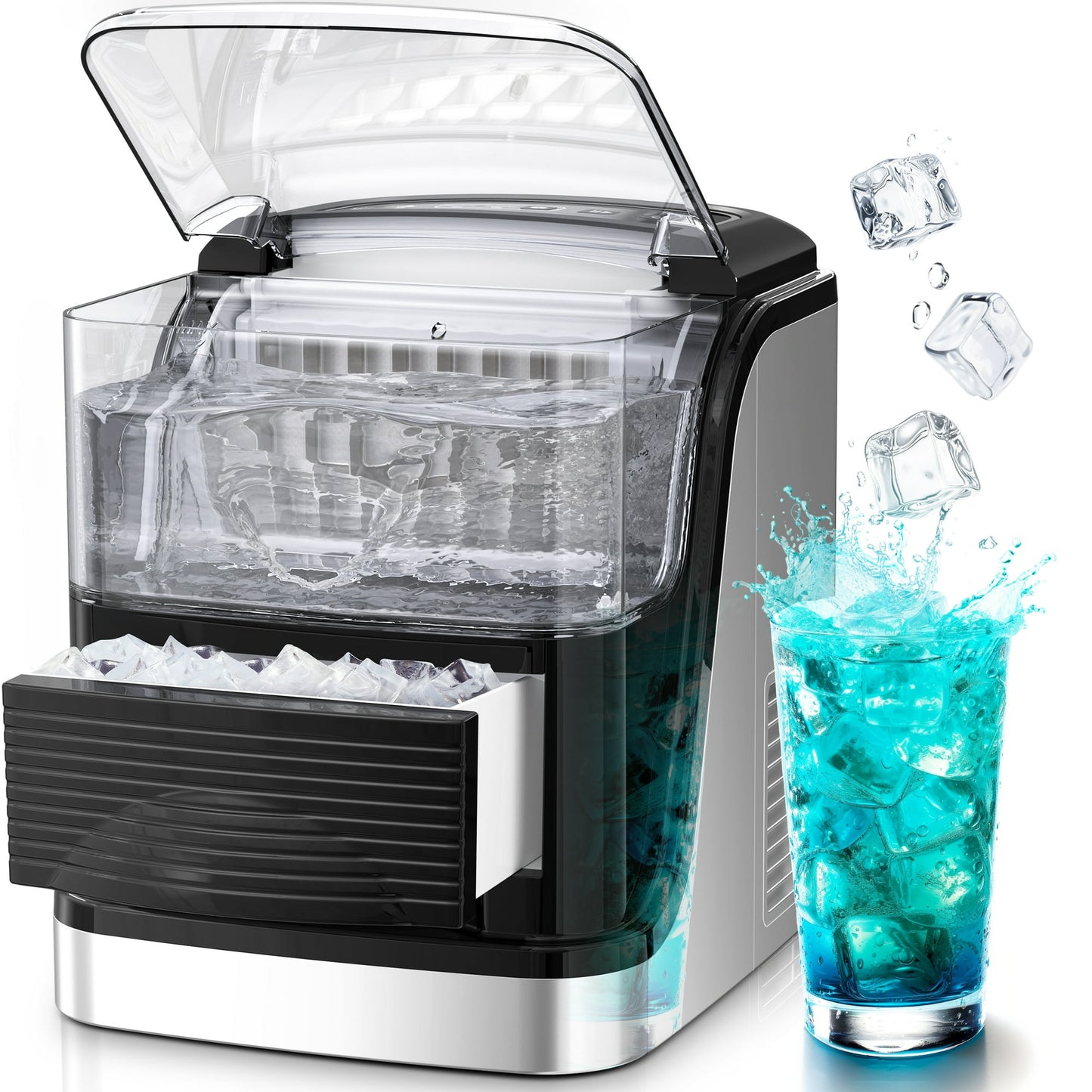 Auseo Ice Makers Countertop, 33lbs in 24Hour Ice Machine with Ice Basket, 2 Sizes of nugget Ice,Black