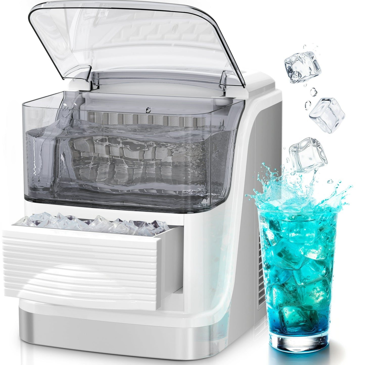 Auseo Ice Makers Countertop, 33lbs/24H, w/Ice Basket, 2 Sizes of Nugget,Sliver