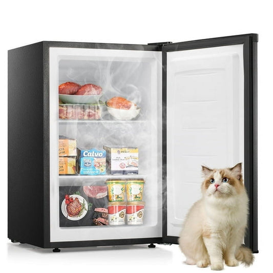 Auseo Mini Freezer Countertop, Energy Saving 3.0 Cu.ft, Single Door Compact Upright Freezer with Reversible Door for Home/Office/Kitchen-Black