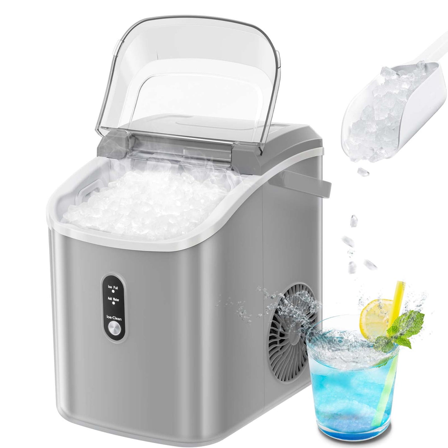 Auseo Nugget Ice Maker Countertop, 33lbs/24H, Self-Cleaning Function, Portable Ice Machine for Home/Office/Party- (Gray)