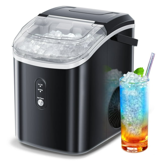 Auseo Nugget Ice Maker Countertop, 35Lbs/24H with Self-Cleaning, 6 Min/Round, for Home/Office/Bar, Stainless Steel-Black