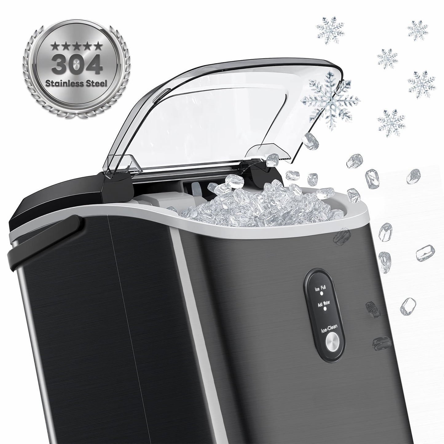 Auseo Nugget Ice Maker Countertop, 35Lbs/24H with Self-Cleaning, 6 Min/Round, for Home/Office/Bar, Stainless Steel-Black