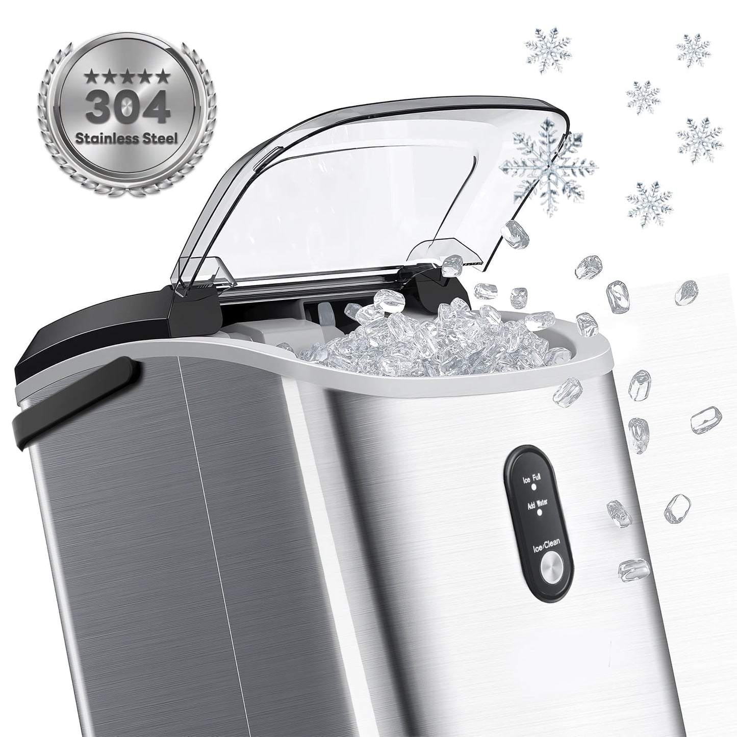 Auseo Nugget Ice Maker Countertop, 35Lbs/24H with Self-Cleaning, 6 Min/Round, for Home/Office/Bar, Stainless Steel-Silver