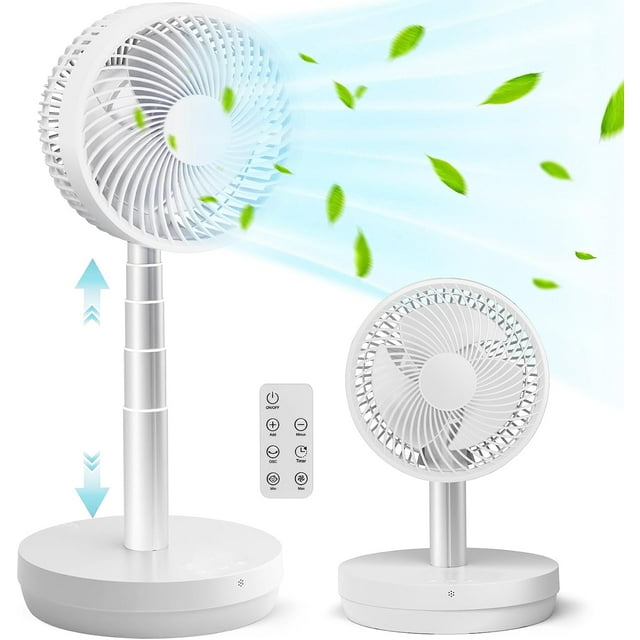 Auseo Pedestal portable Fan Oscillating, 2-in-1 Standing Fan with Remote Control, USB Rechargeable, 10 Speeds, 7.5H Timer, Quiet Stand Floor Fan for Dorm, Bedroom, Outdoor use(White)