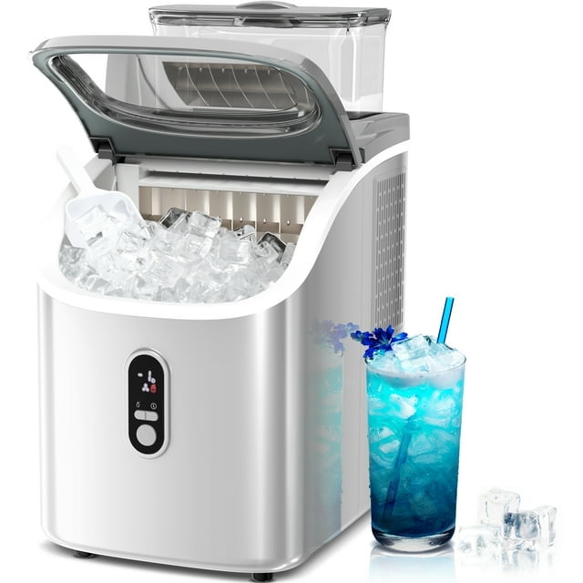 Auseo Ice Maker with 1.5L Detachable Water Tank, 33Lbs/24H Cube Ice, Timing Function, Self-Cleaning, Grey