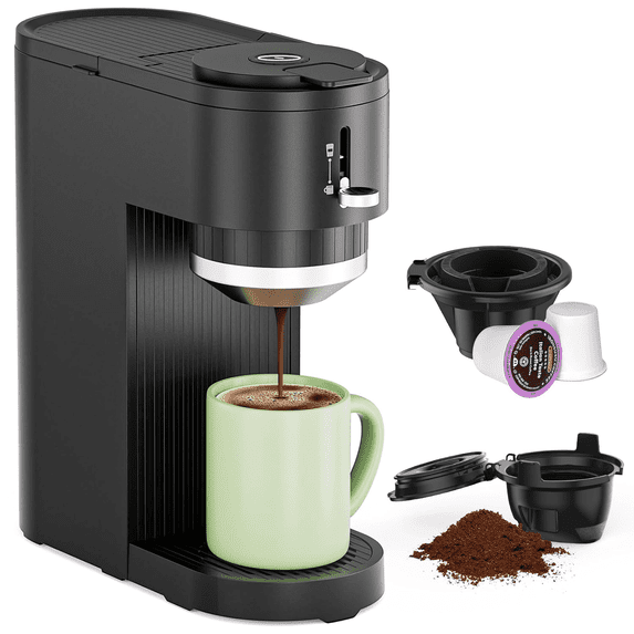 Auseo Single Serve Coffee Maker, 6-14 Oz, Capsules & Grounds, Perfect