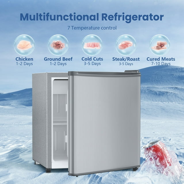 Auseo 1.7 cu.ft. Compact Refrigerator Mini Fridge, Retro Style, Low Noise & Energy Saving, Adjustable Temperature, for Kitchen/Office/Apartment/Dormitory-Silve