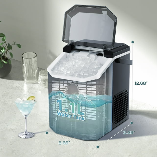 Auseo Nugget Ice Maker Countertop with Soft Chewable Pellet Ice, Portable Ice Machine with Handle, 35lbs/24H, Black
